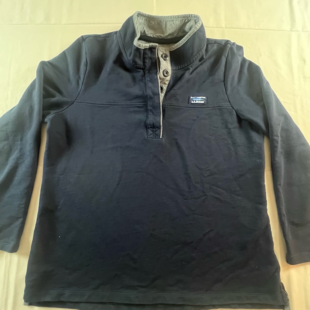 L.L.Bean Men’s Quarter Snap Pullover Sweatshirt Navy Blue Long Sleeve